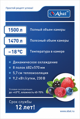 Шкаф холодильный Abat ШХн-1,4-02 краш. 1470 л -18...-20 °C из оцинкованной стали