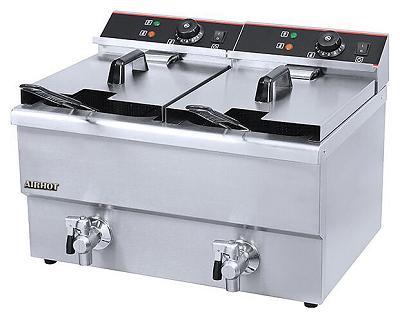 Фритюрница AIRHOT EF12+12T с краном 2 ванны 12+12 л 6.5 кВт 220В из нержавеющей стали, 260×182×142 мм