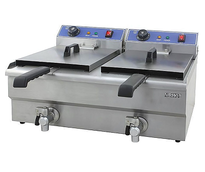 Фритюрница Airhot EF16+16T 10 кВт 32 л 220 В с кранами из нержавеющей стали, 695×560×360 мм